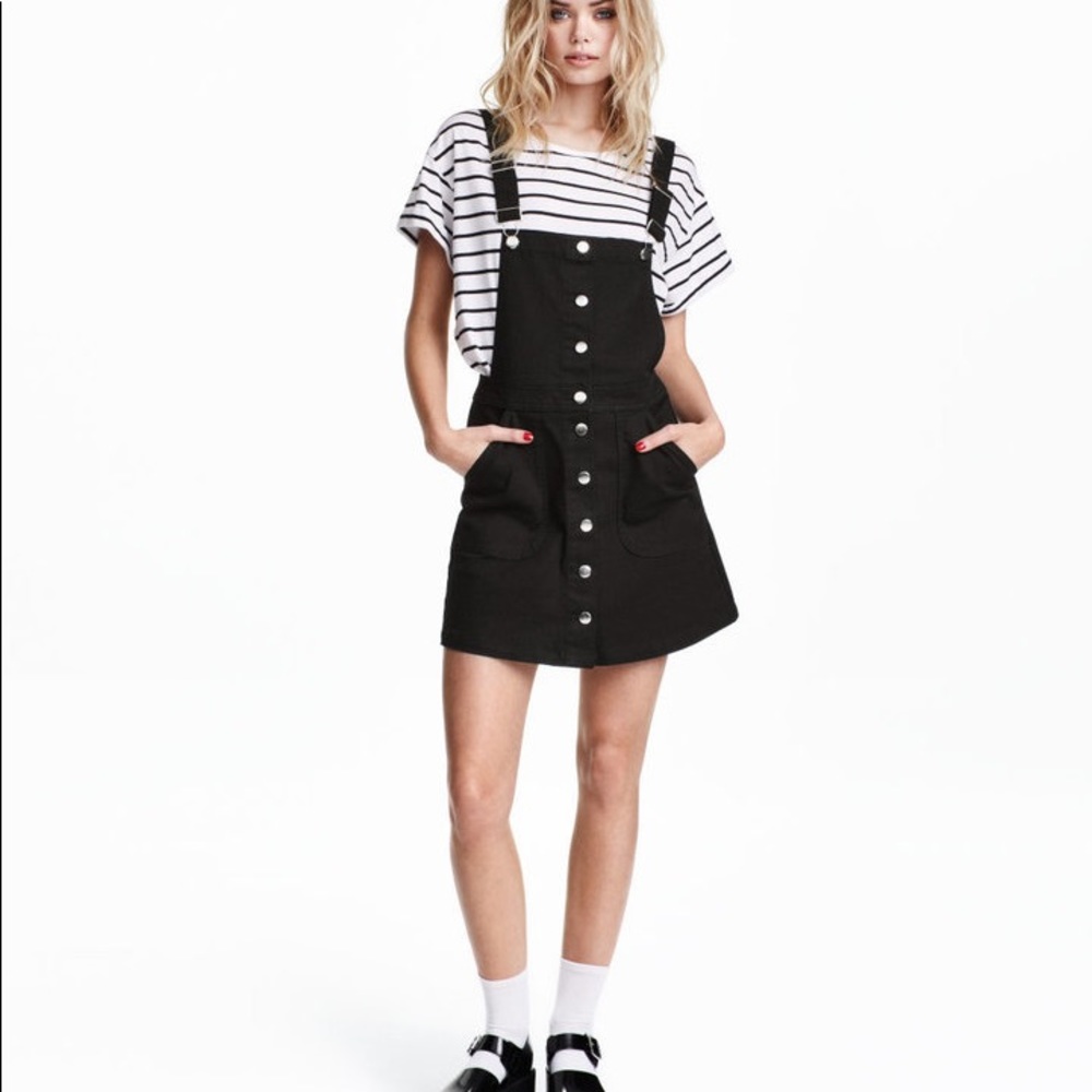 H&M Black Bib Overall Dress